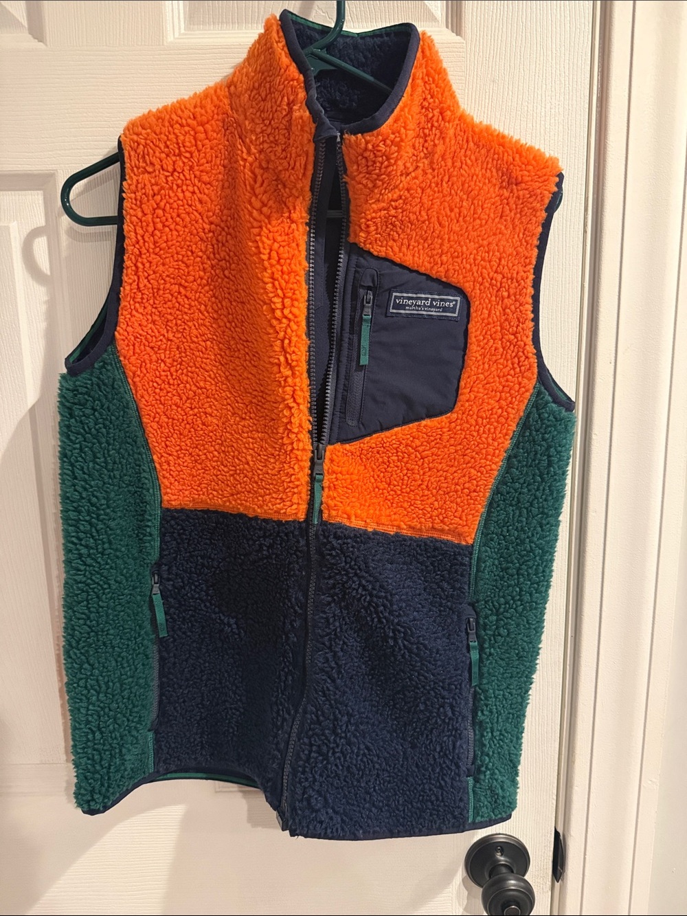 Vineyard Vines Kids Colorblock Sherpa Vest - Orange, Green, Navy